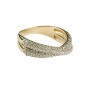 Wyjątkowy, złoty pierścionek mocno zdobiony cyrkoniami.