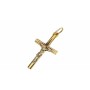 Delikatny krzyżyk ze złota, z postacią Chrystusa, z bardzo mocnym, ozdobnym szlifem.
