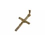 Delikatny, grawerowany krzyżyk ze złota z postacią Jezusa Chrystusa.