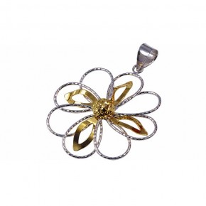 Dwukolorowa, oryginalna zawieszka ze złota w kształcie ażurowego kwiatu.